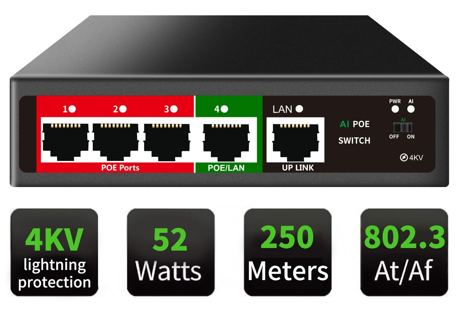 سوئیچ شبکه 4+1 پورت poe مدل KT-104DL