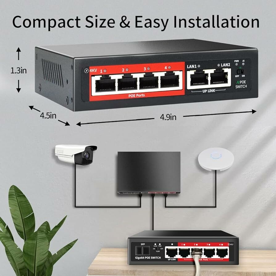 سوئیچ شبکه 4+1 پورت poe مدل KT-104DL